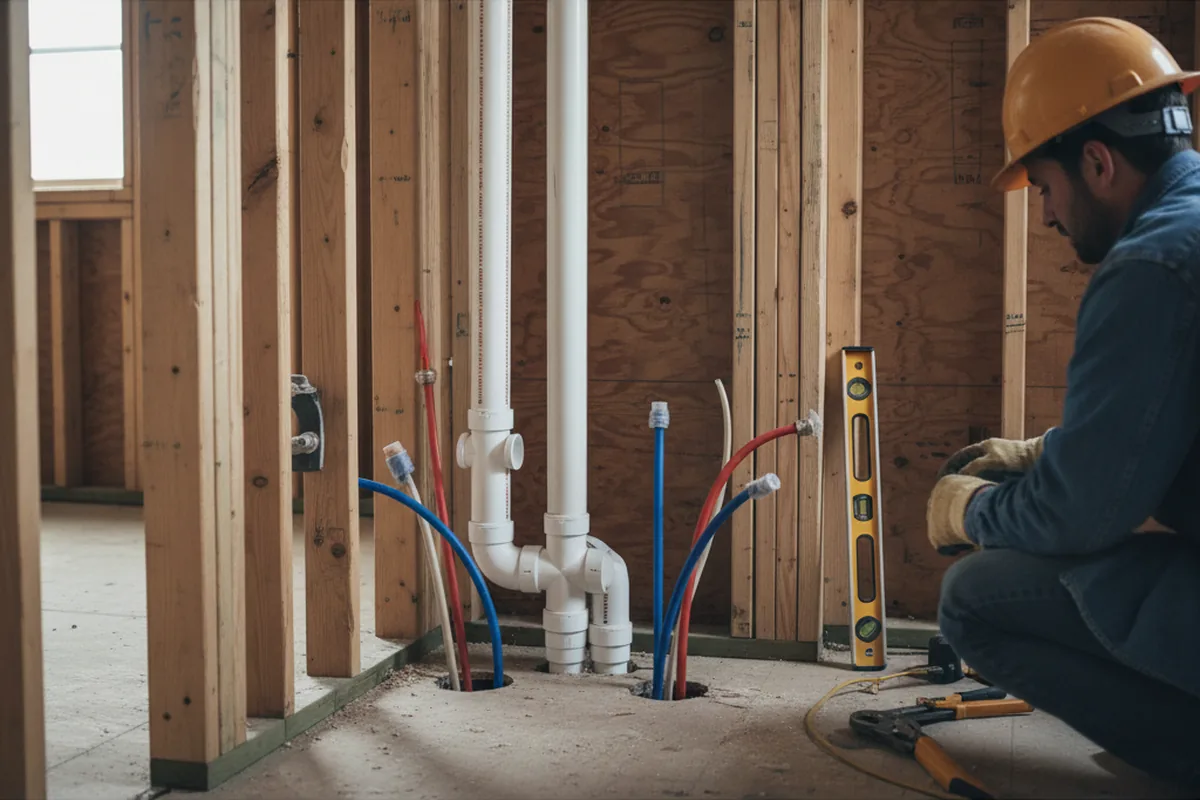 Drain and supply rough-in during Sump Pump Repair in Diamond