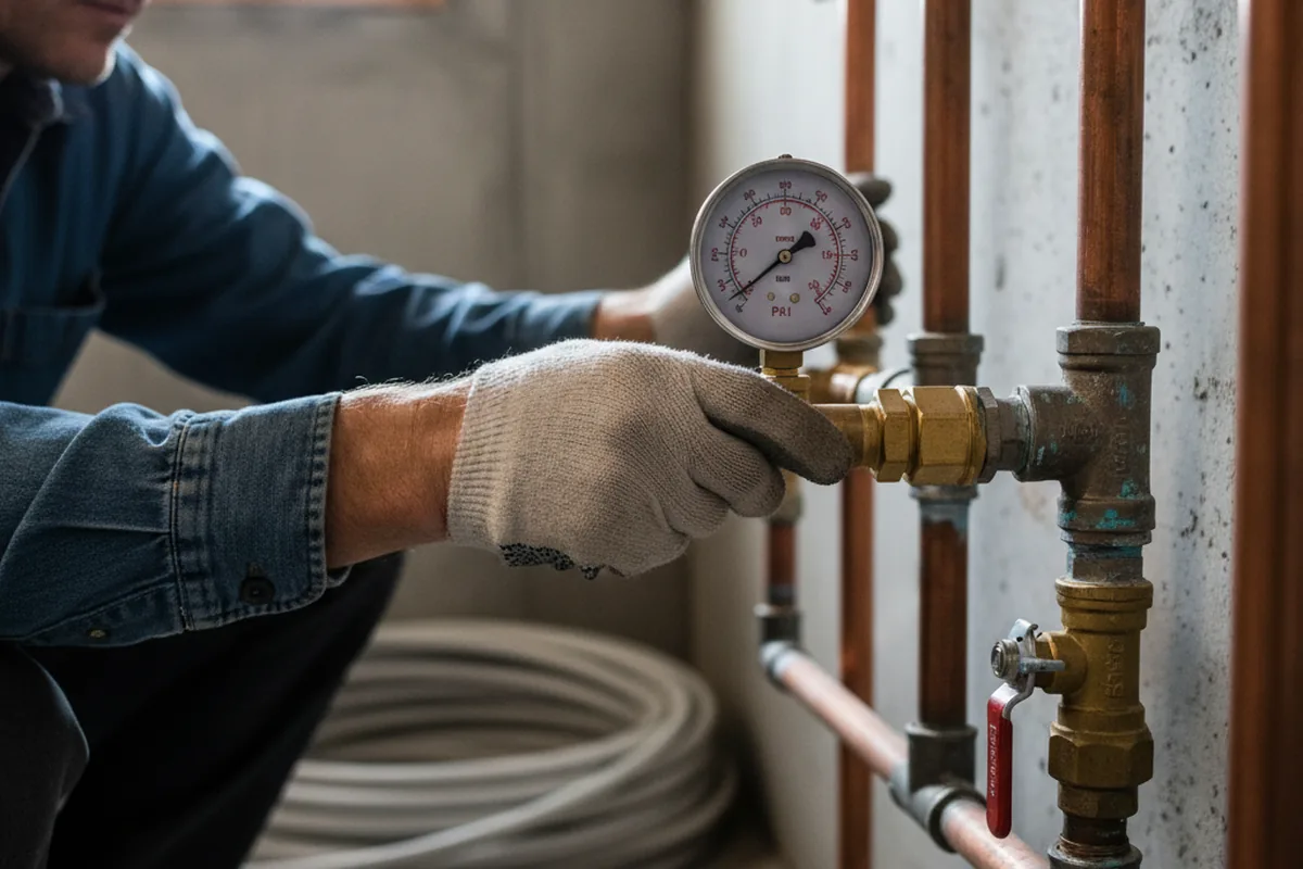 Pressure testing a repaired line during Water Line Repair in Diamond
